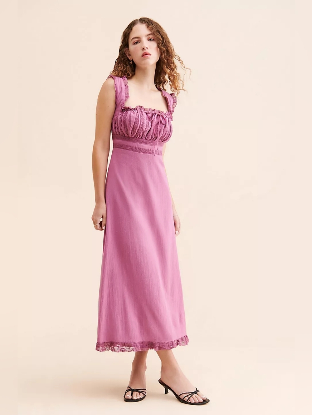 Free People Rose Pink Ruched Midi Dress - Picture 4 of 9